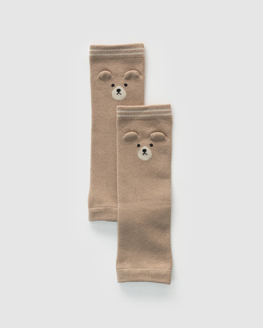 Cotton Knit Leg Warmer, Teddy Bear, Dark Brown