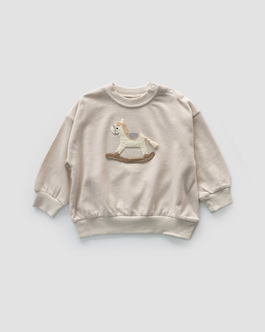 Embroidered Rocking Horse Pullover Ver. 1, Wheat