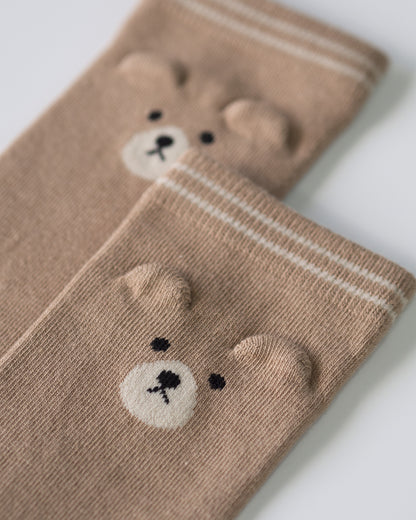 Cotton Knit Leg Warmer, Teddy Bear, Dark Brown