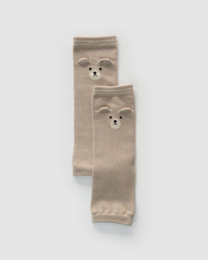 Cotton Knit Leg Warmer, Teddy Bear, Light Brown