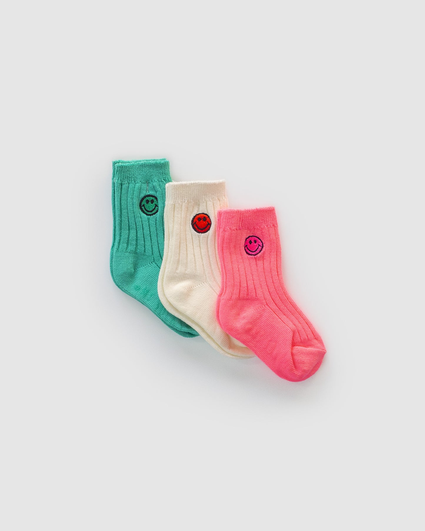 Pack of Three - Non-slip Neon Cotton Knit Socks, Embroidered Smiley, Bundle B