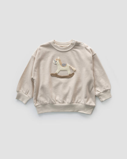 Embroidered Rocking Horse Pullover Ver. 1, Wheat