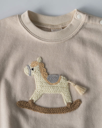 Embroidered Rocking Horse Pullover Ver. 1, Wheat