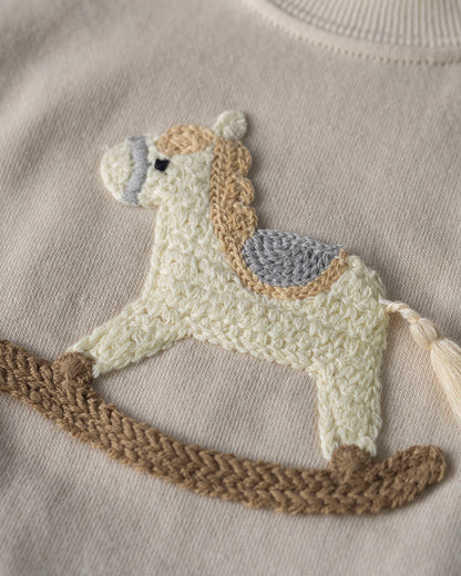 Embroidered Rocking Horse Pullover Ver. 1, Wheat