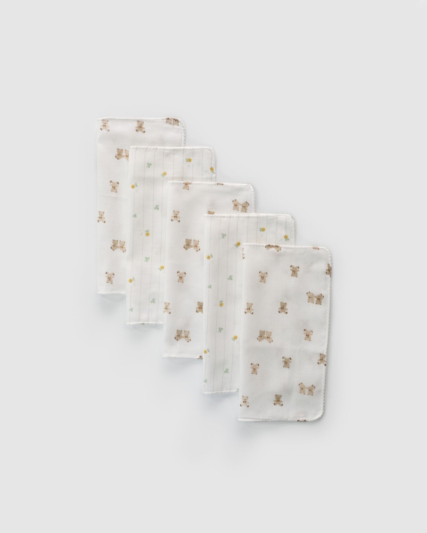 Pack of Five - Cotton Hand Towels, Teddy Bear and Busy Bees