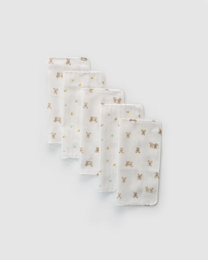 Pack of Five - Cotton Hand Towels, Teddy Bear and Busy Bees