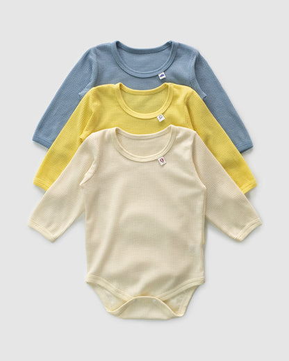 Pack of Three - Waffle Long Sleeve Bodysuit, Breakfast and Travel