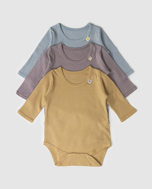 Pack of Three - Waffle Long Sleeve Bodysuit, Weather