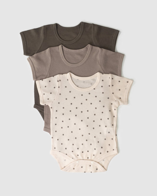 Pack of Three - Waffle Short Sleeve Bodysuit, Stars