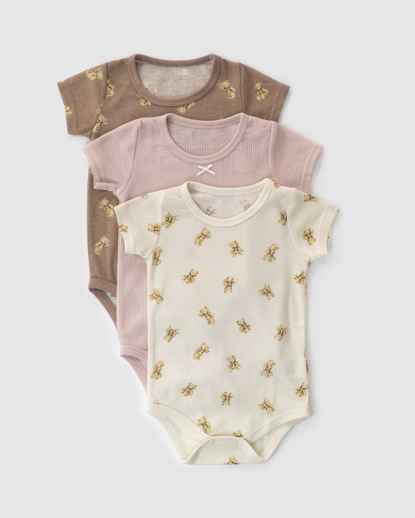 Pack of Three - Short Sleeve Bodysuit, Teddy Bear