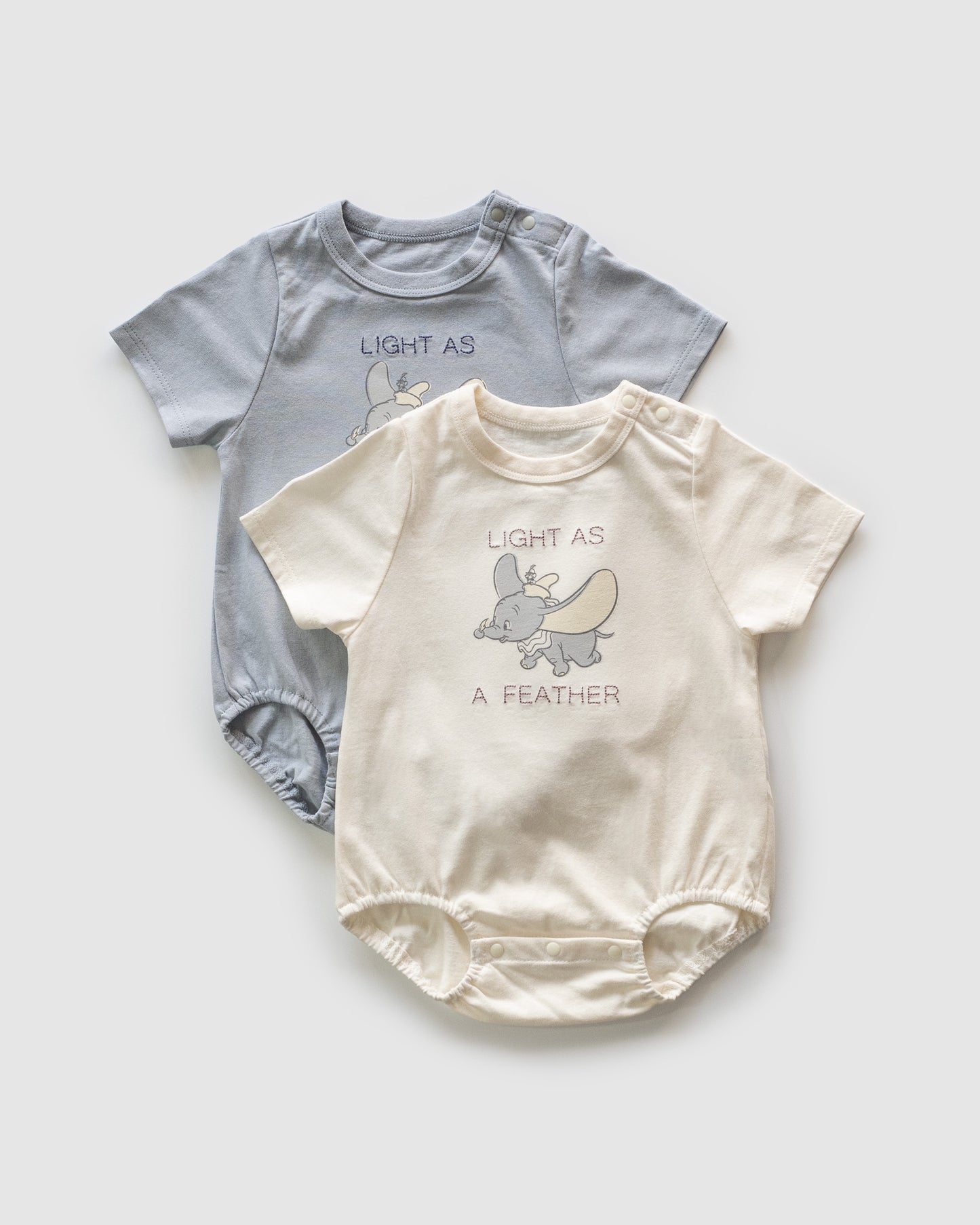 Dumbo Bodysuit with Embroidered Text, Blue Grey