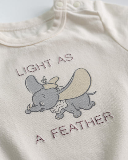 Dumbo Bodysuit with Embroidered Text, Cream