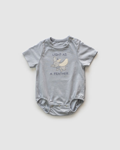 Dumbo Bodysuit with Embroidered Text, Blue Grey