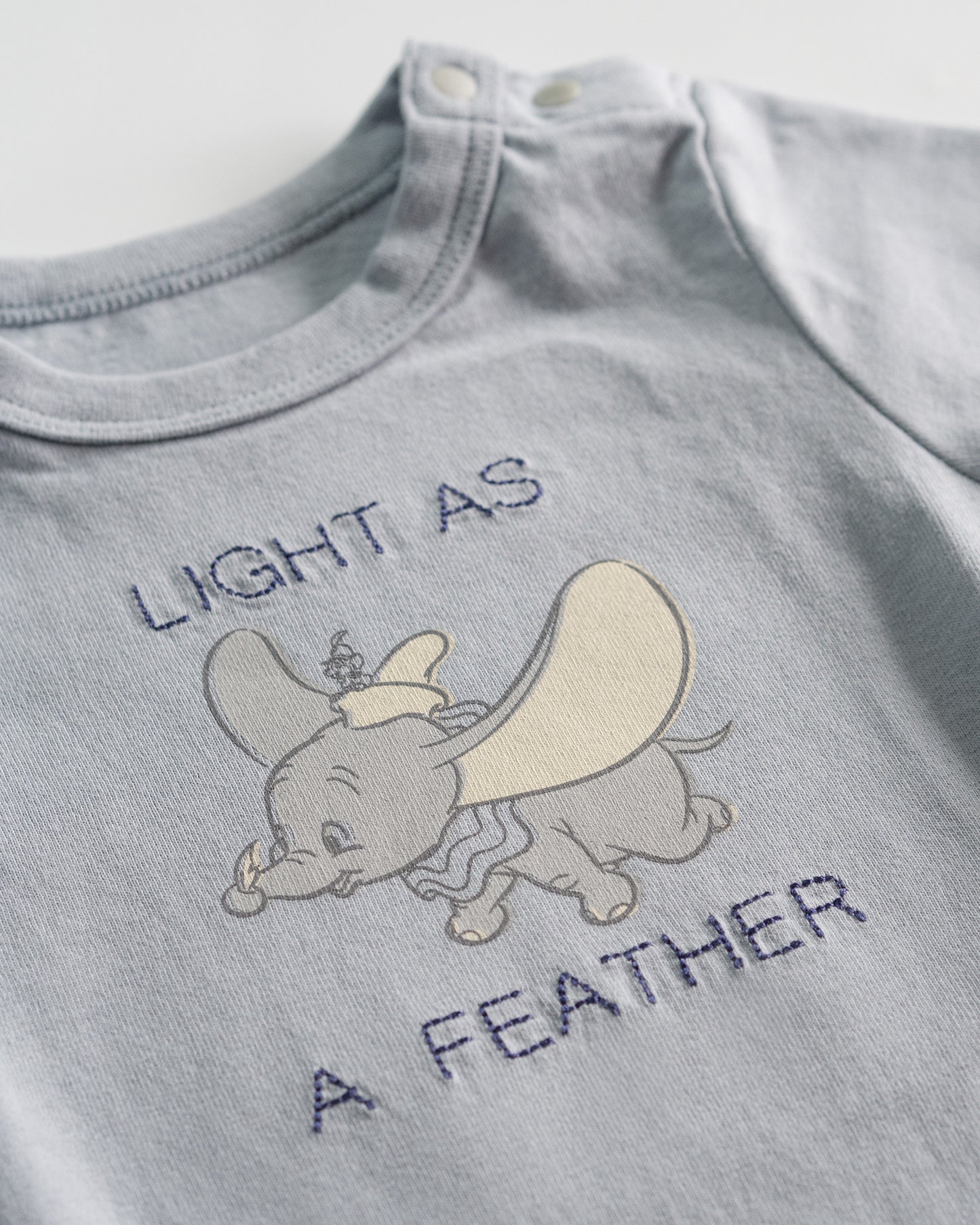 Dumbo Bodysuit with Embroidered Text, Blue Grey