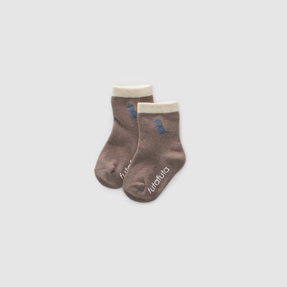 Non-slip Cotton Knit Socks, Dark Brown / Dinosaur