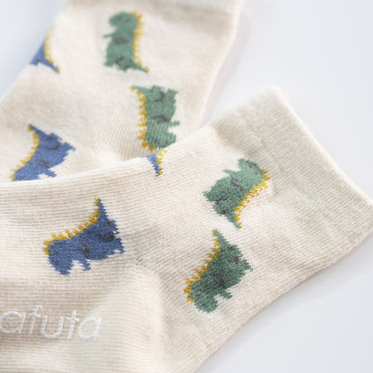 Non-slip Cotton Knit Socks, Off-white / Dinosaurs