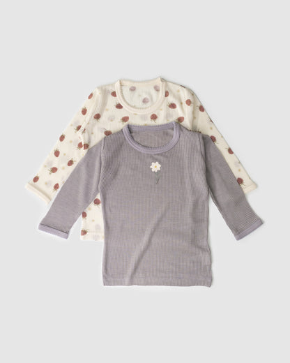 Pack of Two - Waffle Long Sleeve T-Shirt, Daisy and Fruits