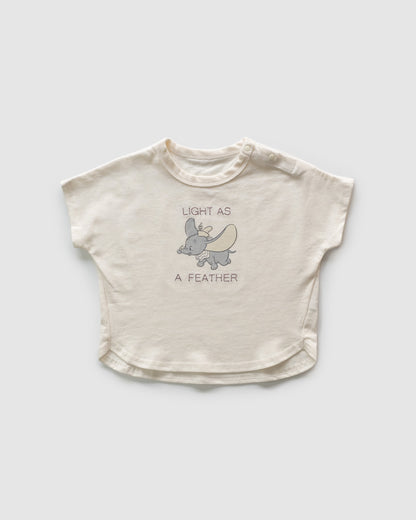 Dumbo Crew Neck T-Shirt with Embroidered Text, Cream