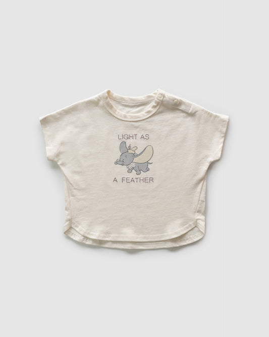 Dumbo Crew Neck T-Shirt with Embroidered Text, Cream