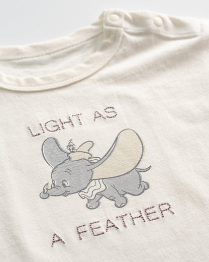 Dumbo Crew Neck T-Shirt with Embroidered Text, Cream