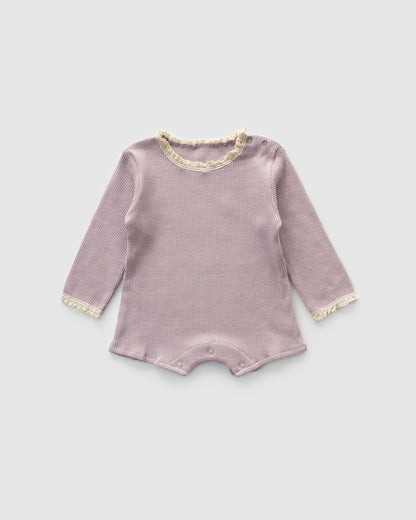 Waffle Knit Long Sleeve Bodysuit with Bonnet, Lilac