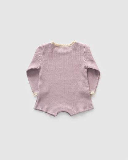 Waffle Knit Long Sleeve Bodysuit with Bonnet, Lilac