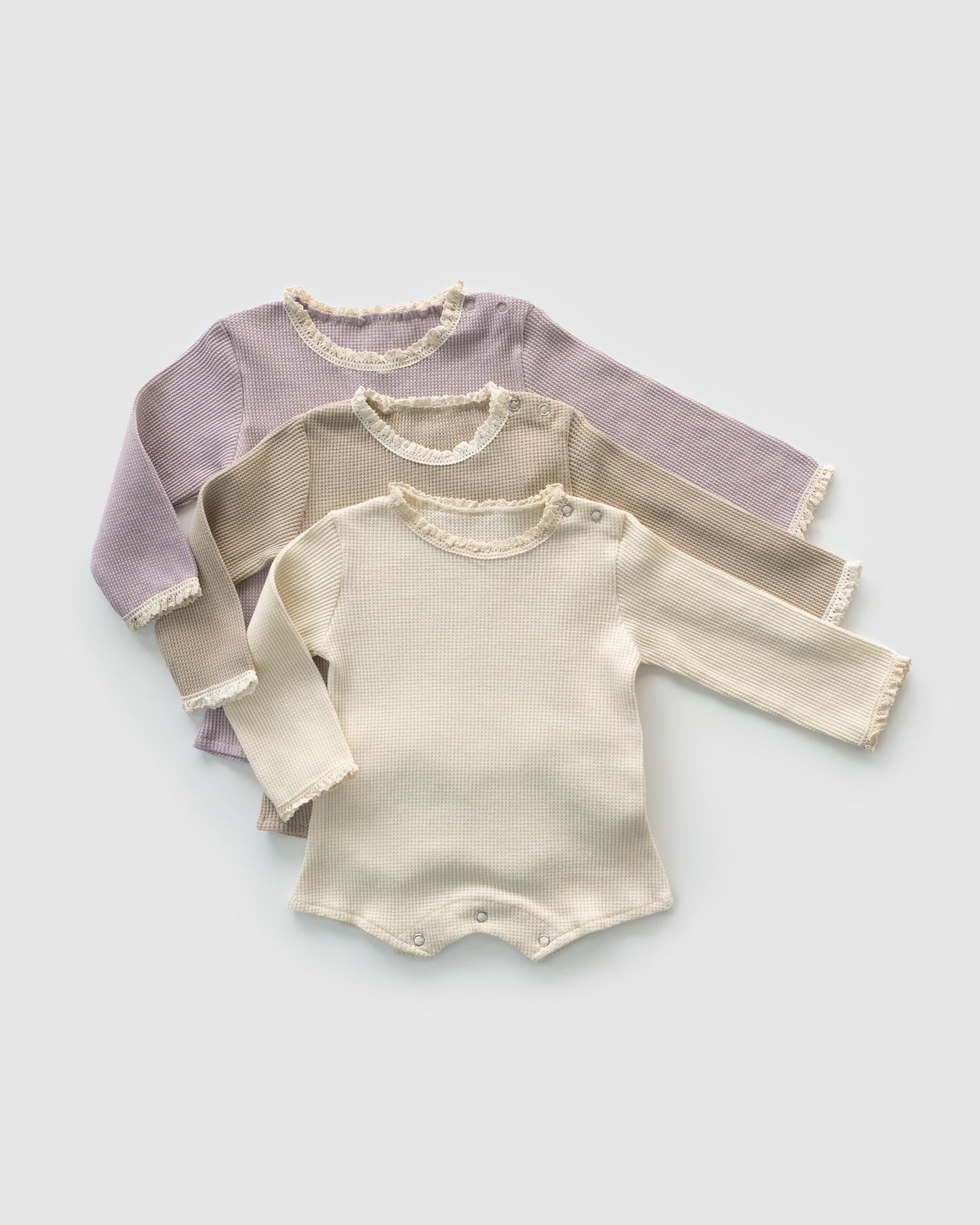 Waffle Knit Long Sleeve Bodysuit with Bonnet, Lilac