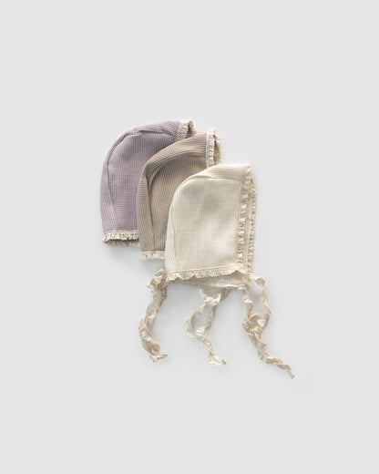 Waffle Knit Long Sleeve Bodysuit with Bonnet, Lilac