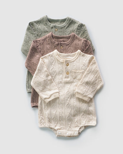 Knitted Long Sleeve Bodysuit, Sage