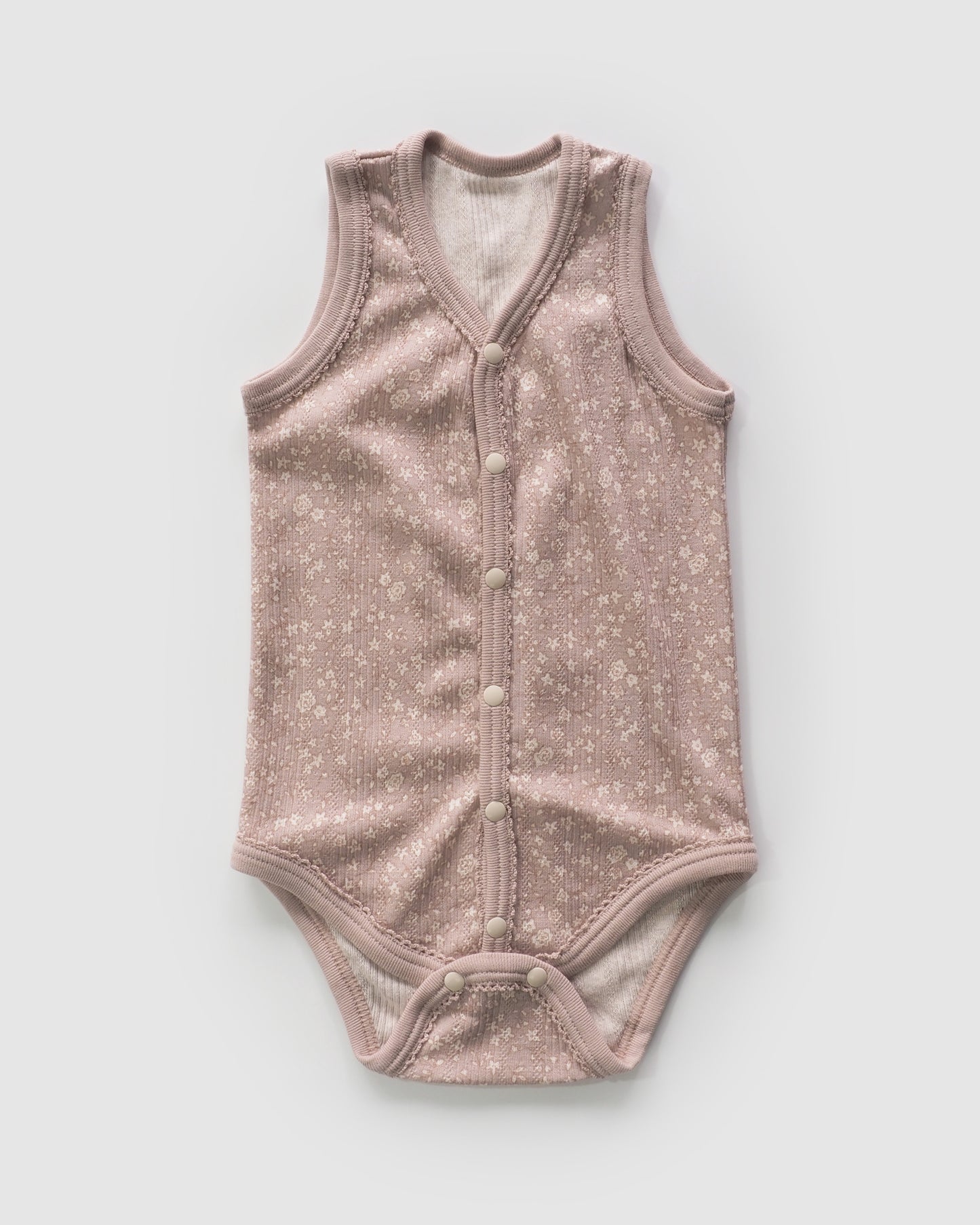 Floral Sleeveless Vest Bodysuit, Rose Tan