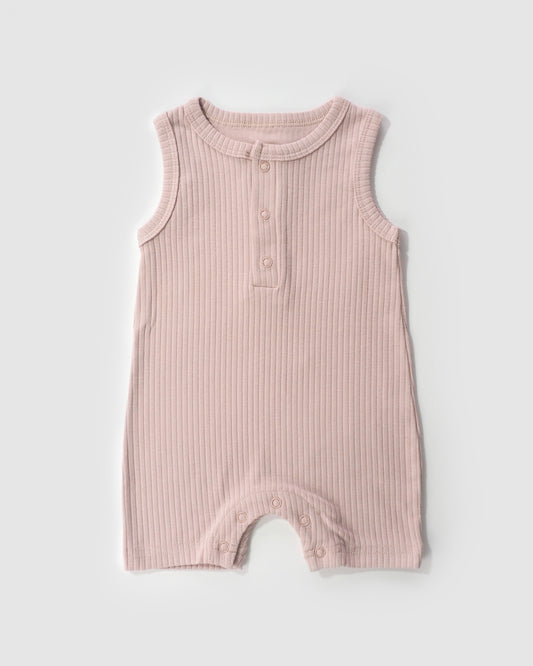 Organic Sleeveless Romper, Powder Pink