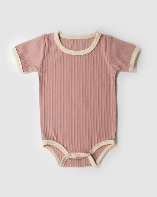 Ribbed Retro Sporty Bodysuit, Macaron Pink