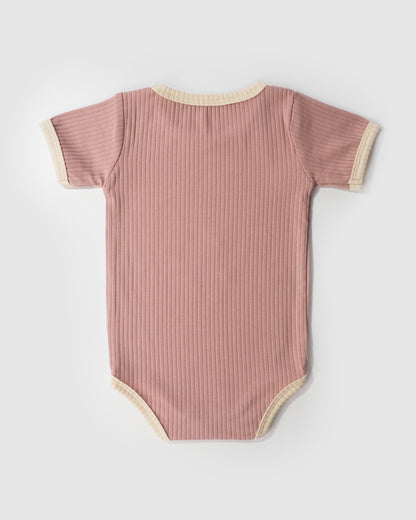 Ribbed Retro Sporty Bodysuit, Macaron Pink