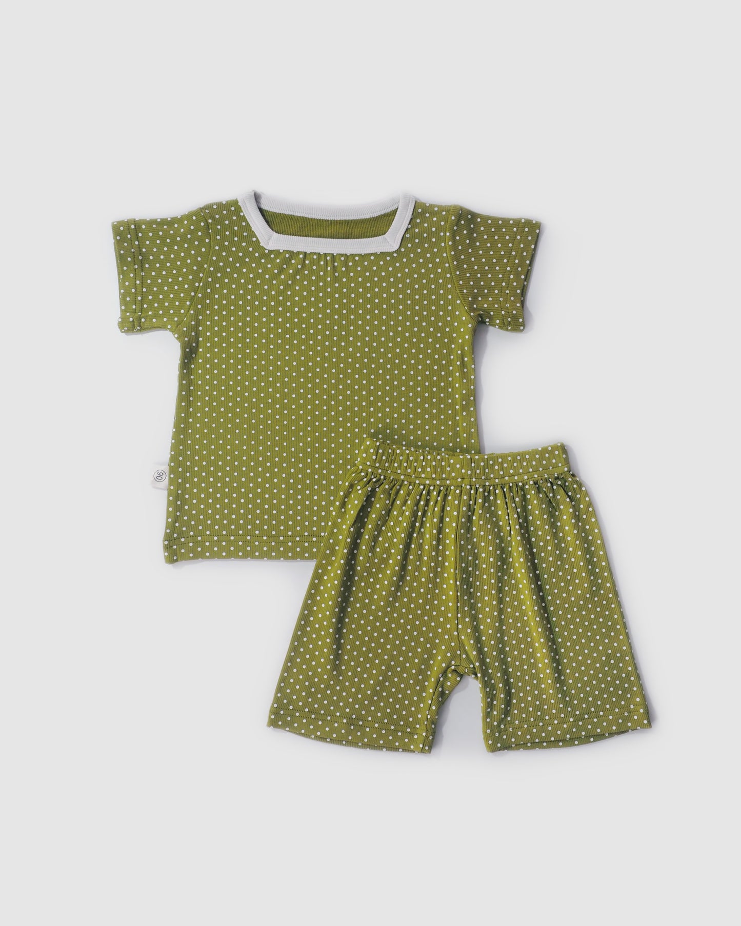 Polka Dot Square Neck T-Shirt & Shorts, Olive