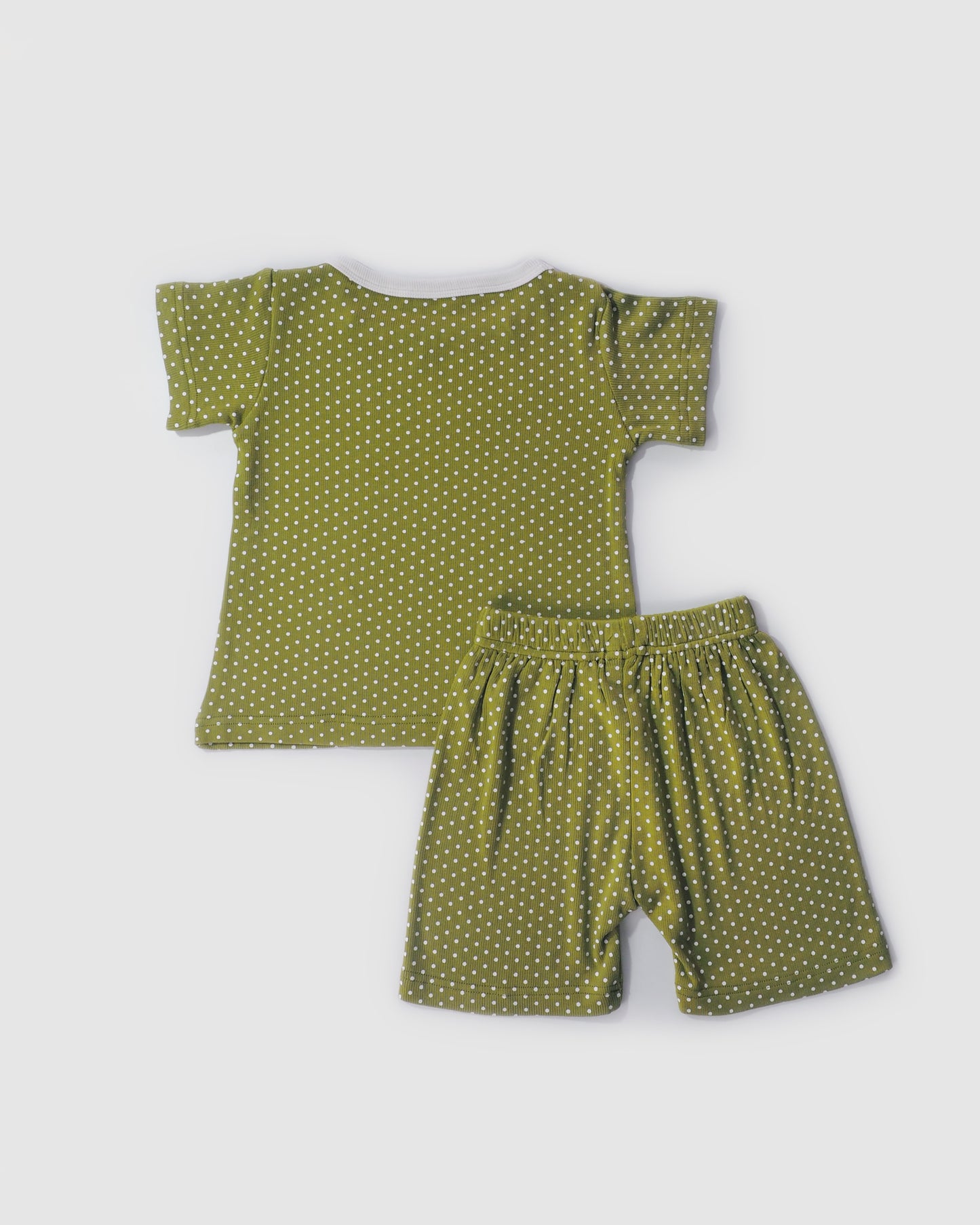 Polka Dot Square Neck T-Shirt & Shorts, Olive