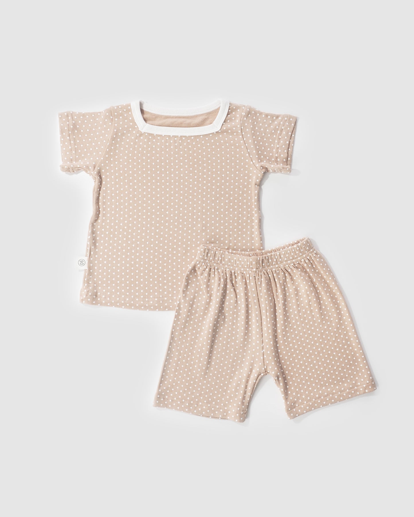 Polka Dot Square Neck T-Shirt & Shorts, Cream