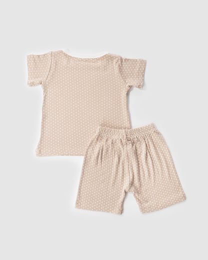 Polka Dot Square Neck T-Shirt & Shorts, Cream