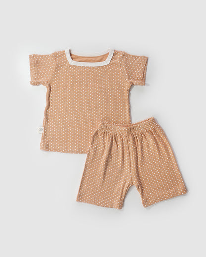 Polka Dot Square Neck T-Shirt & Shorts, Coral