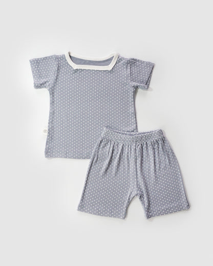 Polka Dot Square Neck T-Shirt & Shorts, Sky