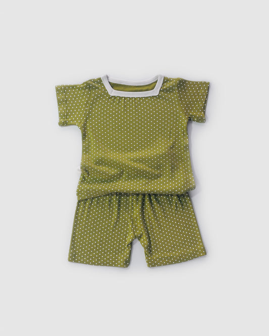 Polka Dot Square Neck T-Shirt & Shorts, Olive