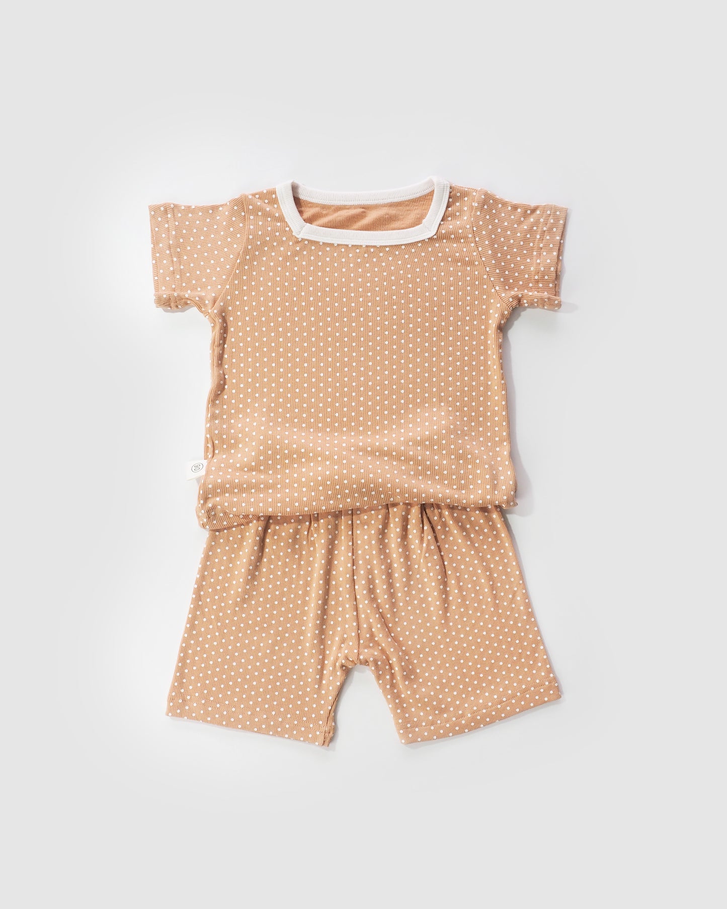 Polka Dot Square Neck T-Shirt & Shorts, Coral