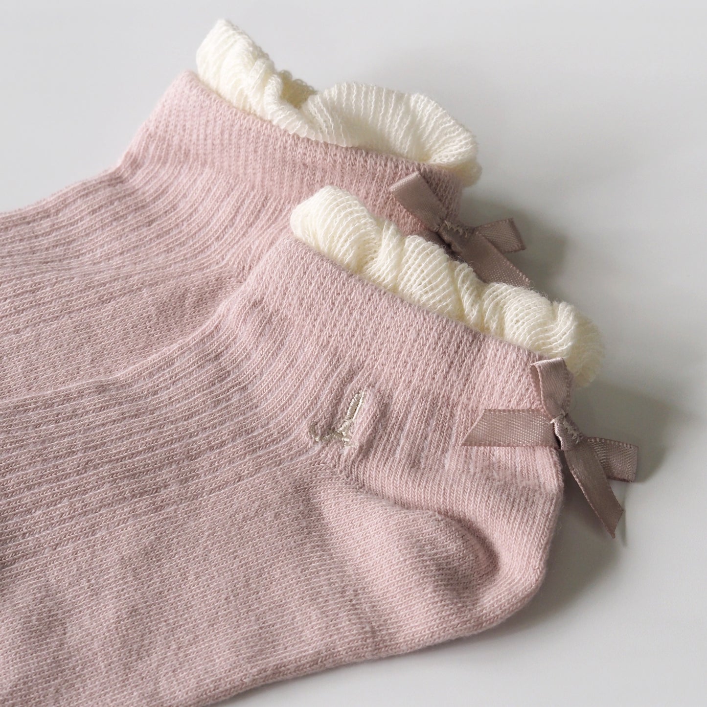 Cotton Knit Ruffle Hem Socks, Blush