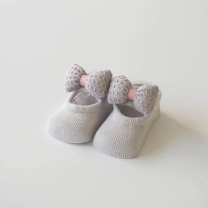 Non-slip Socks, Grey & Pink Bow Tie