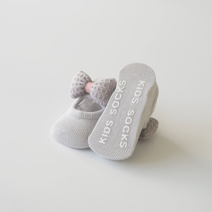 Non-slip Socks, Grey & Pink Bow Tie